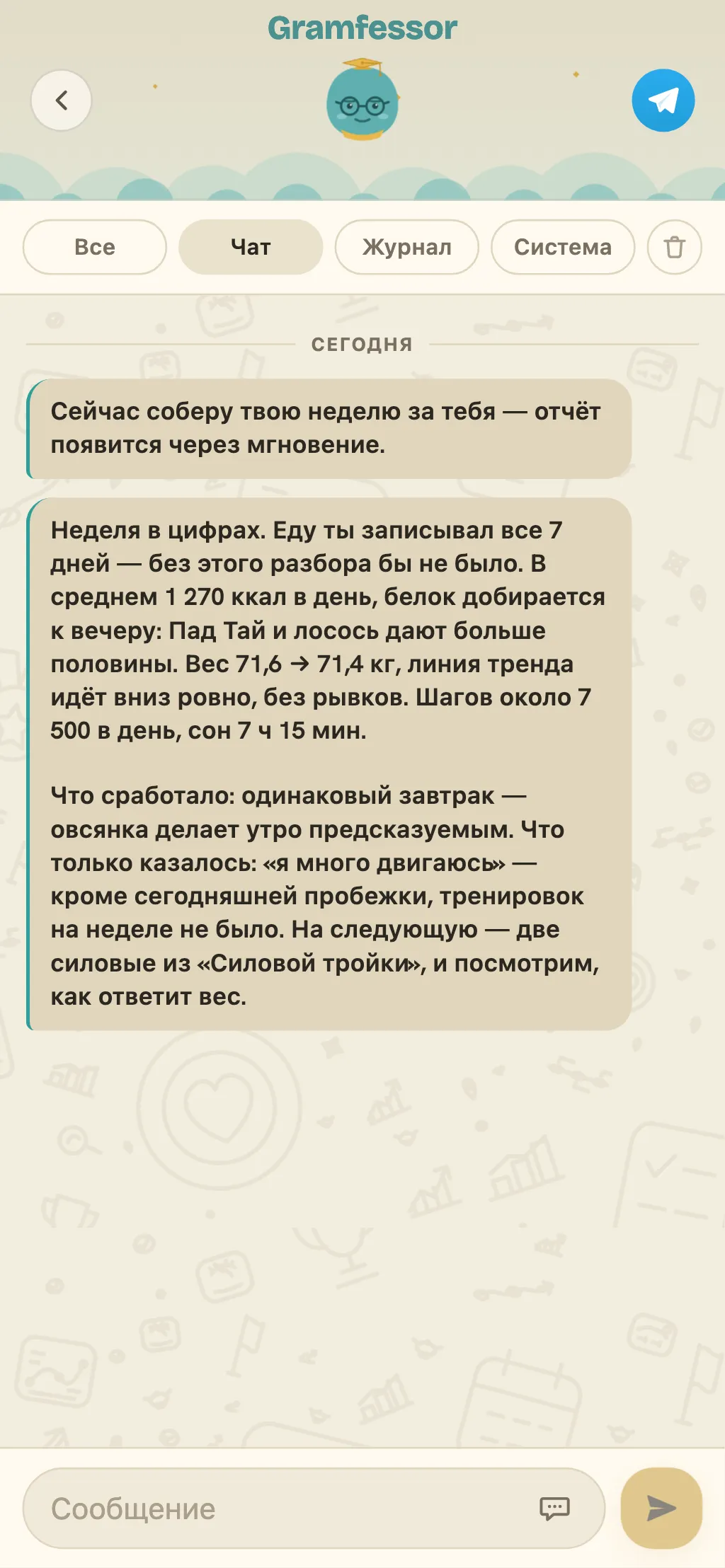 Недельный разбор Gramfessor в чате GramSense